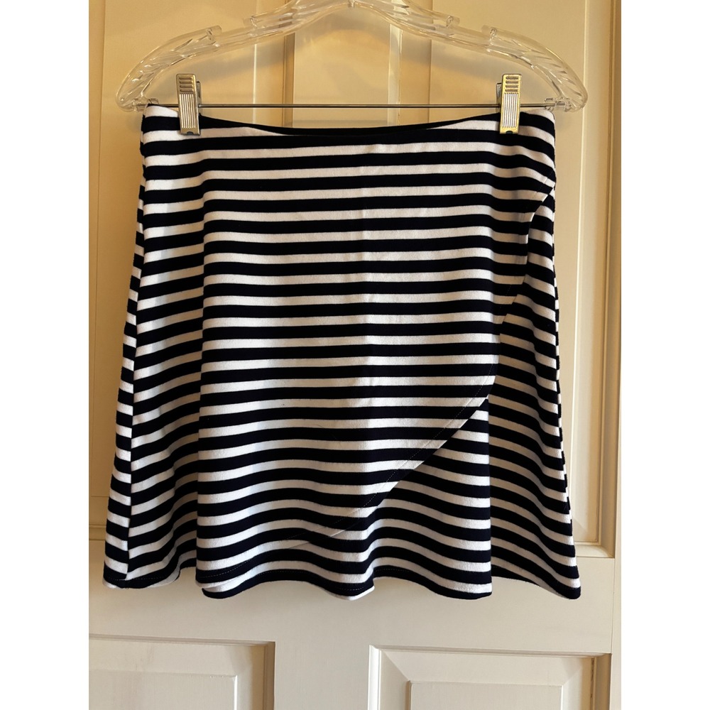 LOFT Petites Navy Blue White Striped Faux Wrap Mini Skirt Size SP Petite Small